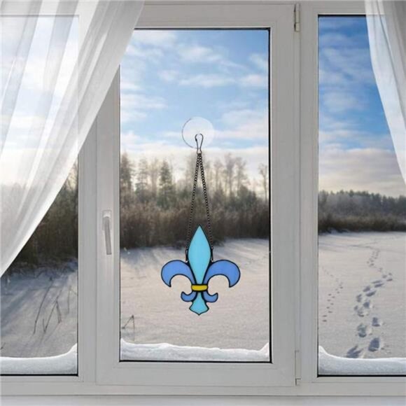 Fleur De Lis Decor Stained Glass Window Hangings,Handmade Housewarming Gifts - Picture 6 of 7